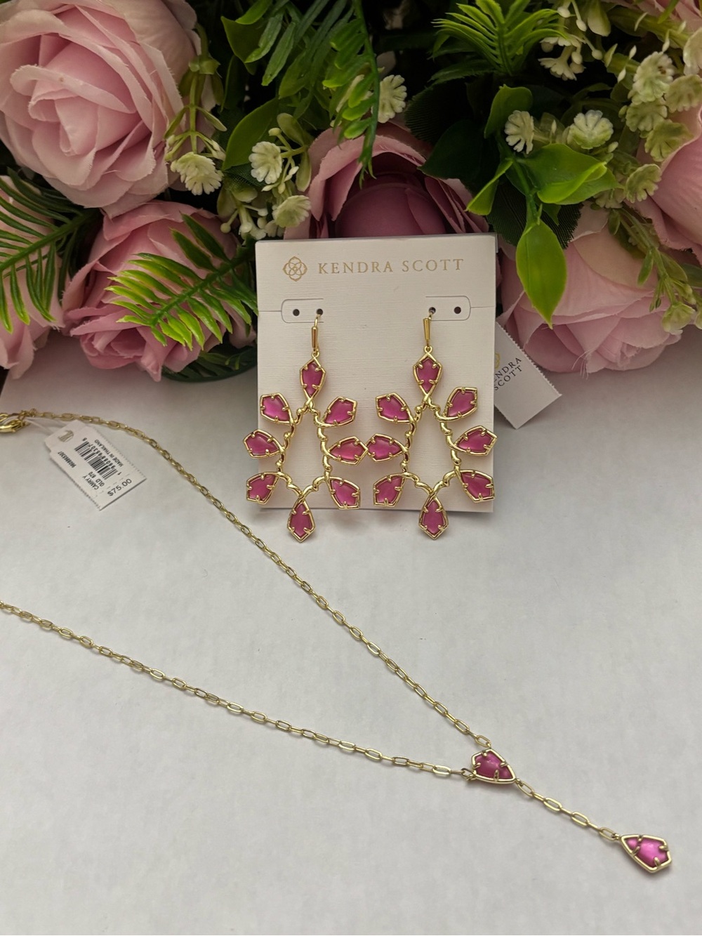NWT Kendra Scott set of Camry Frame Earrings + necklace in Gold Azalea Illusion